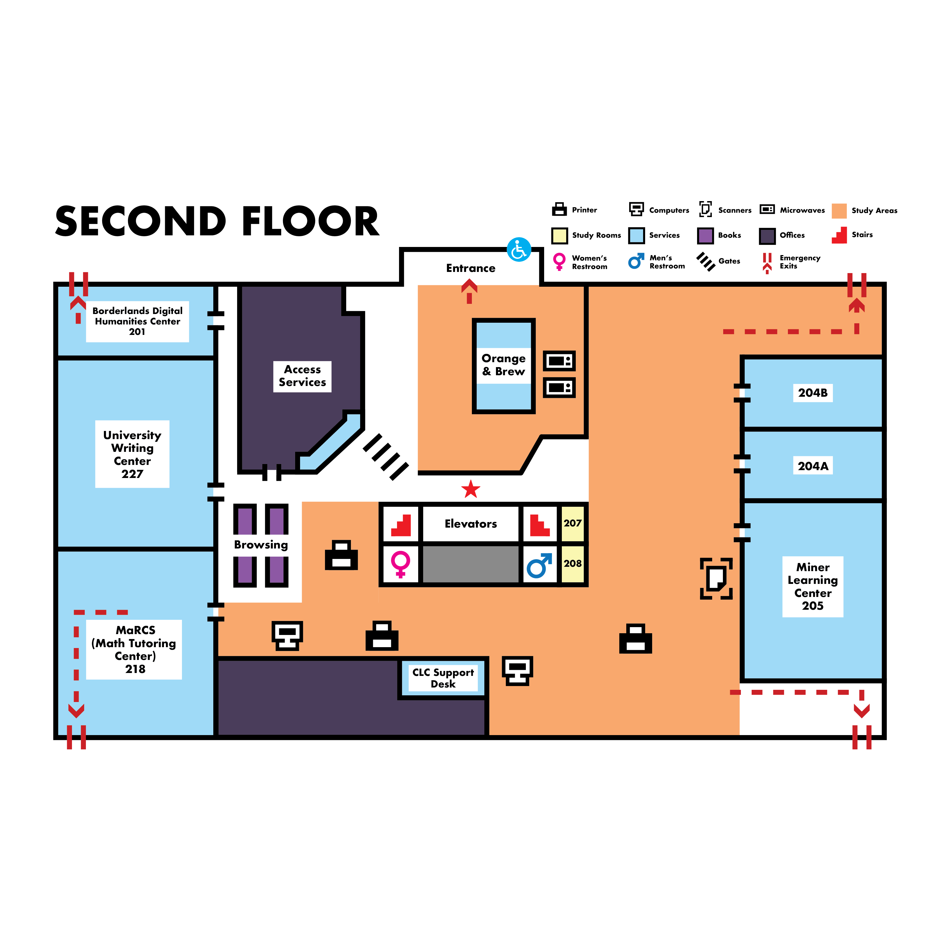 map of the library's second floor